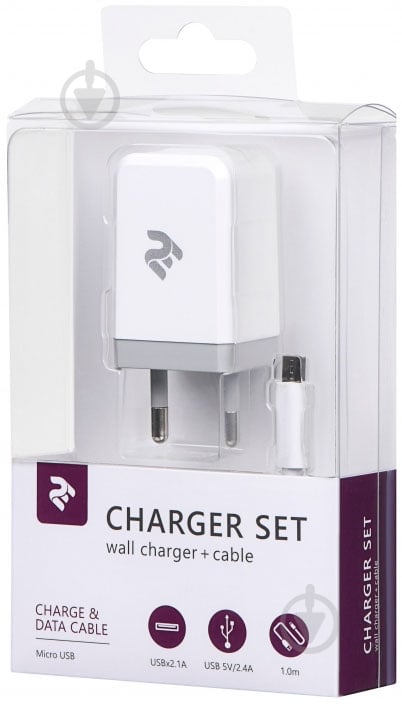 Сетевое зарядное устройство 2E USB:DC5V/2.1A +кабель MicroUSB 2.4A, white - фото 6