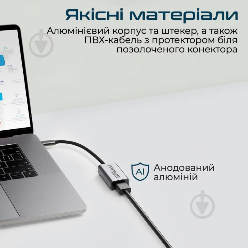 Адаптер Promate MediaLink-H1 Type-C to 4K HDMI 30Hz сірий (medialink-h1.grey) - фото 5