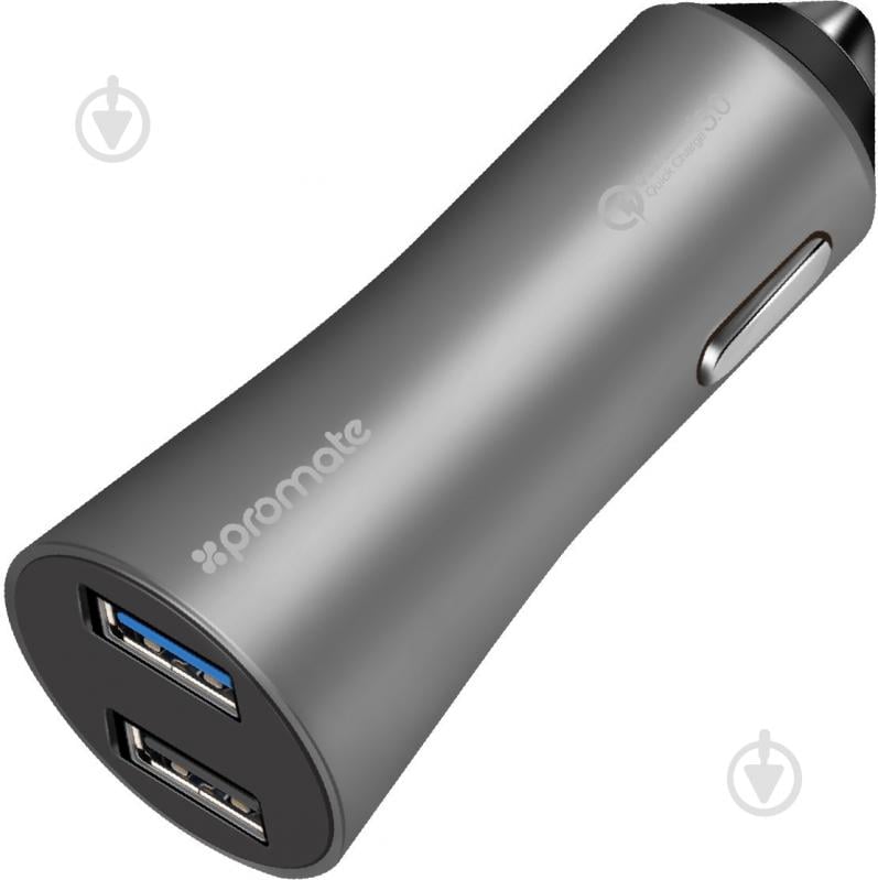Автомобильное зарядное устройство Promate Robust-QC3 30Вт USB QC3.0 + USB 2.4A Grey - фото 1