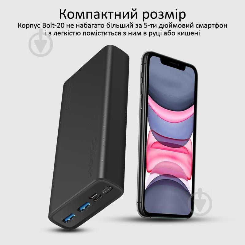 Повербанк Promate 10Вт 2xUSB 20000 mAh (bolt-20.black) - фото 2