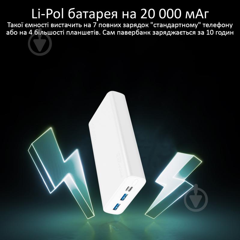 Повербанк Promate 10Вт 2xUSB 20000 mAh (bolt-20.white) - фото 3