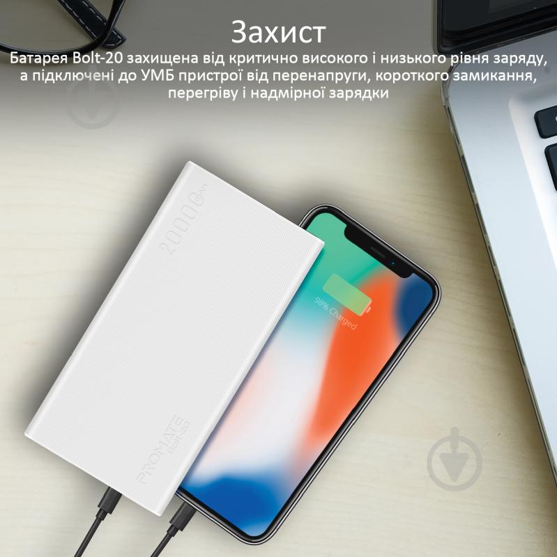 Повербанк Promate 10Вт 2xUSB 20000 mAh (bolt-20.white) - фото 6