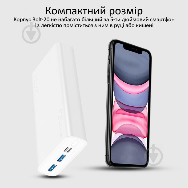 Повербанк Promate 10Вт 2xUSB 20000 mAh (bolt-20.white) - фото 2