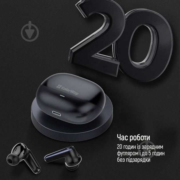 Навушники ColorWay Slim TWS-1 Earbuds Long Life black (CW-TWS1BK1) - фото 9