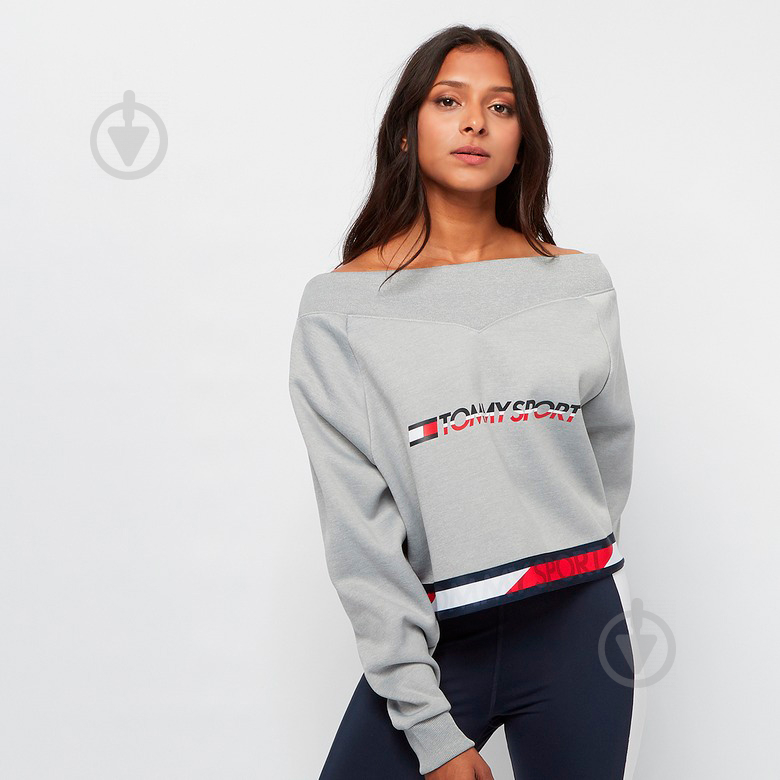 Джемпер Tommy Hilfiger CROP V NECK SWEATER WITH TAPE S10S100363001 р. L світло-сірий - фото 11