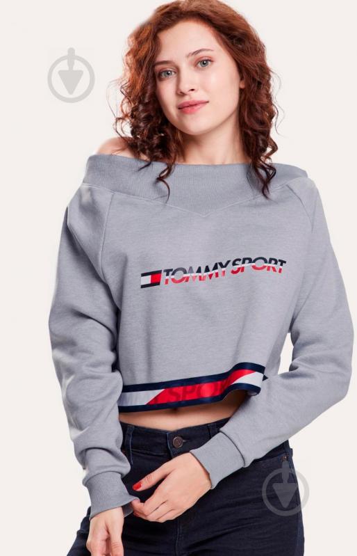 Джемпер Tommy Hilfiger CROP V NECK SWEATER WITH TAPE S10S100363001 р. S светло-серый - фото 20