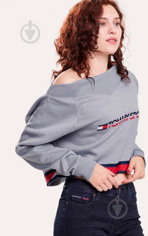 Джемпер Tommy Hilfiger CROP V NECK SWEATER WITH TAPE S10S100363001 р. S светло-серый - фото 21