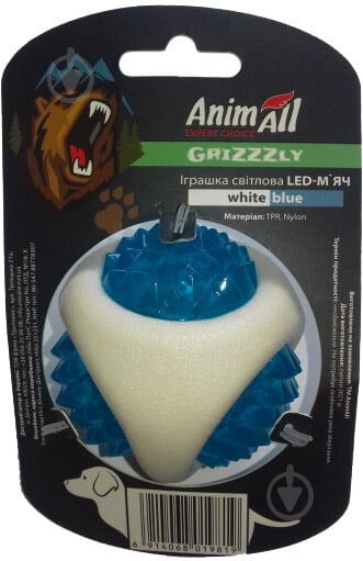 Іграшка для собак AnimAll GrizZzly 9819 світловий LED-м'яч біло-синій - фото 1