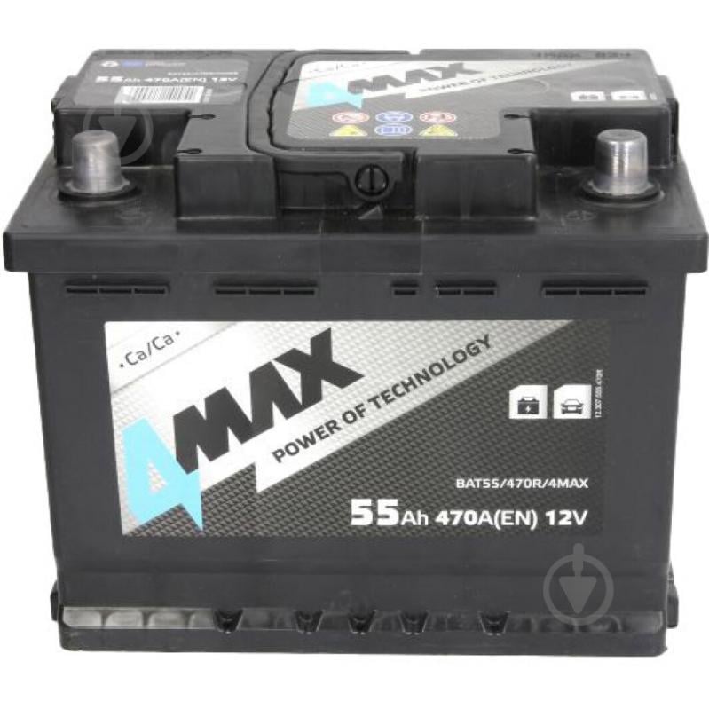 Акумулятор автомобільний 4MAX 55Ah 470A 12V BAT55470R4MAX «+» праворуч (BAT55470R4MAX) - фото 1