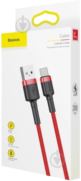 Кабель BASEUS Cafule CATKLF-B USB-A to USB-C 2 м красный (948100) - фото 5 Кабель BASEUS Cafule CATKLF-B USB-A to USB-C 2 м красный (948100) - фото 5