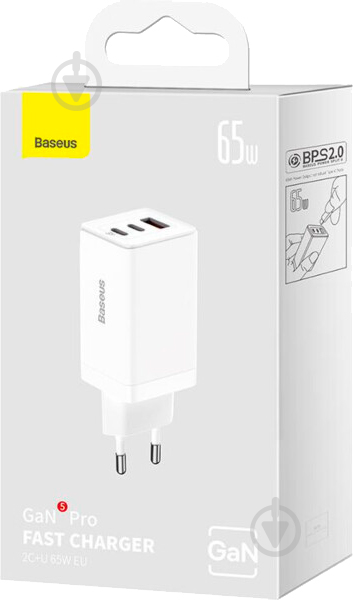 Зарядний пристрій BASEUS 65W GaN5 Pro 2C+U(CCGP120202) білий - фото 7