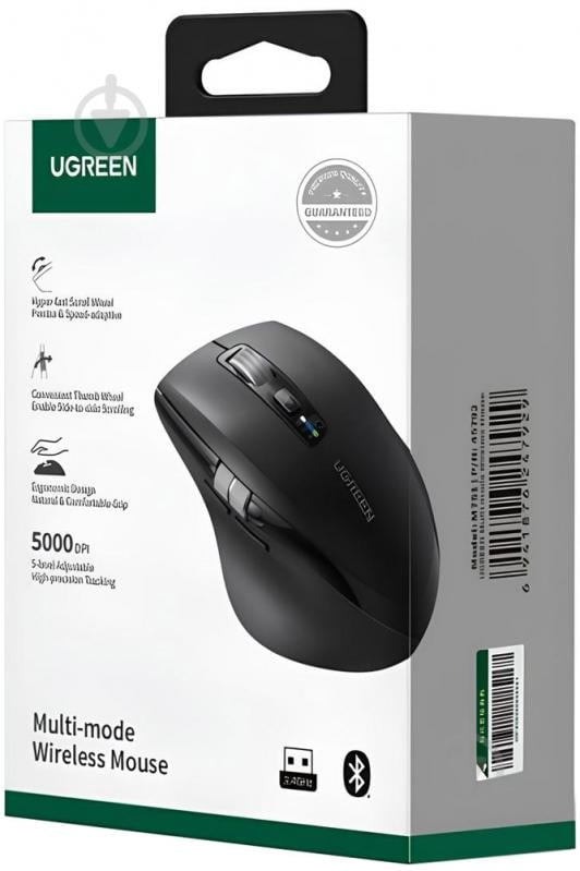 Мышь UGREEN 2.4GHz&BT M751 Ergonomic Contoured-Shape black (45792) - фото 3
