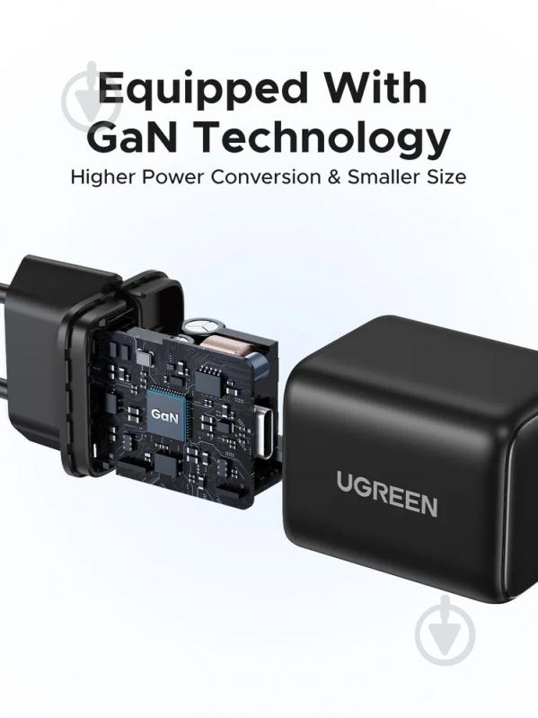Зарядное устройство UGREEN 1xUSB 20W (USB-C) PD GaN Tech X512 черный - фото 7 Зарядное устройство UGREEN 1xUSB 20W (USB-C) PD GaN Tech X512 черный - фото 7