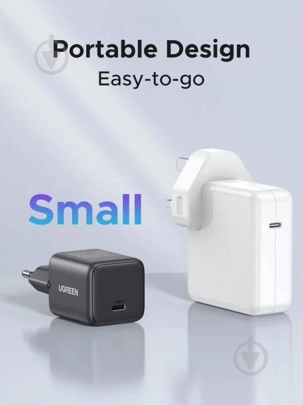 Зарядное устройство UGREEN 1xUSB 20W (USB-C) PD GaN Tech X512 серый - фото 6 Зарядное устройство UGREEN 1xUSB 20W (USB-C) PD GaN Tech X512 серый - фото 6