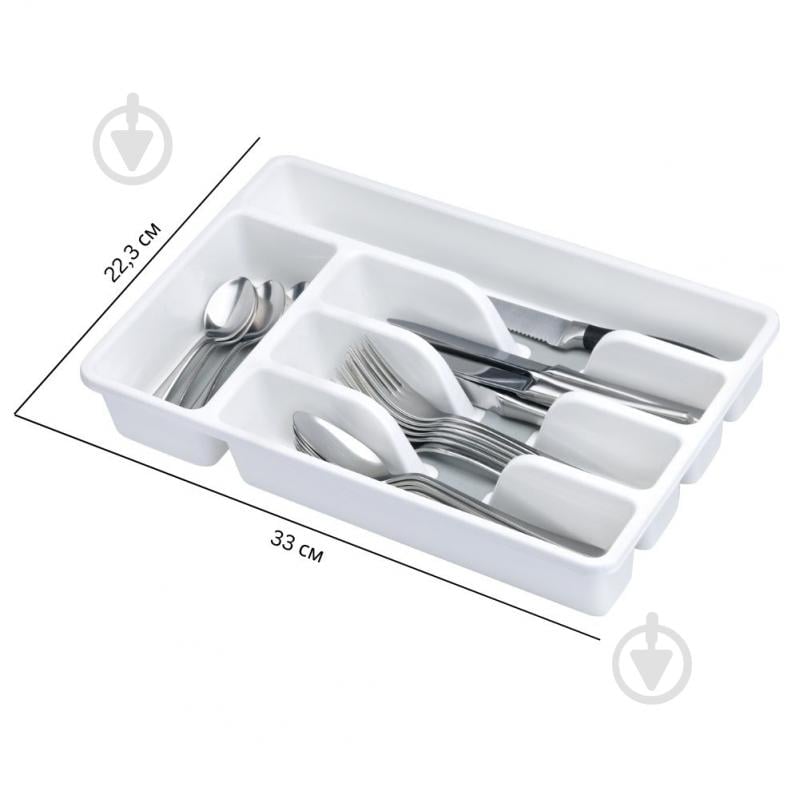 Лоток для столових приборів Gondol Plastic 26,5x36,5x5 см біло-сірий - фото 2
