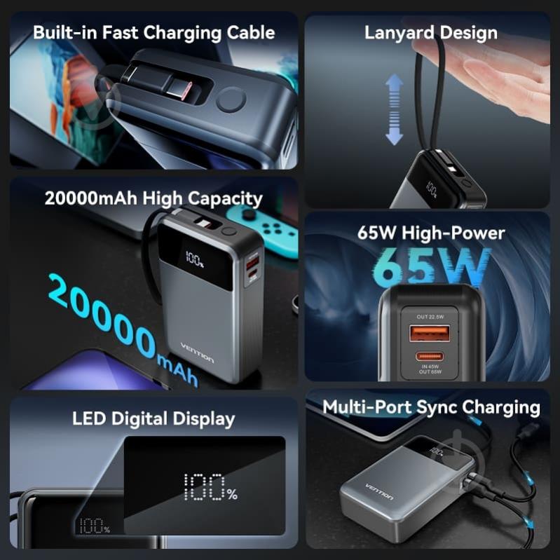 Повербанк Vention 20000 mAh black (FHYB0) - фото 5