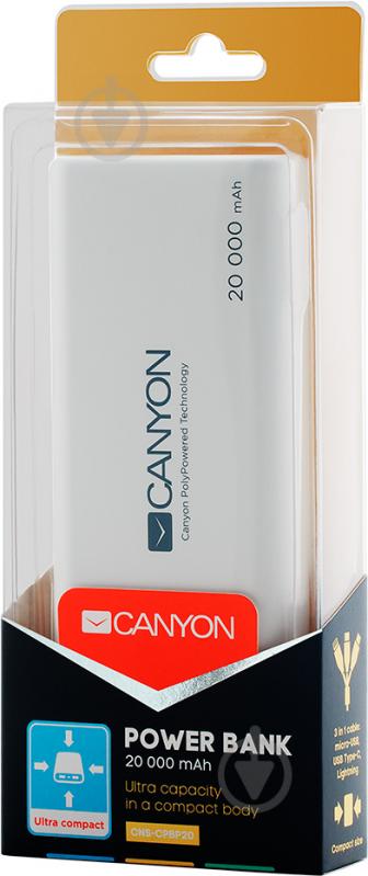 Повербанк Canyon 20000 mAh white (CNS-CPBP20W) - фото 4