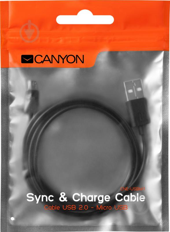 Кабель Canyon USB – microUSB 1 м чорний (CNE-USBM1B) - фото 2