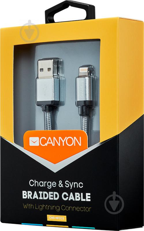 Кабель Canyon Lightning – USB 1 м серый (CNS-MFIC3DG) - фото 3