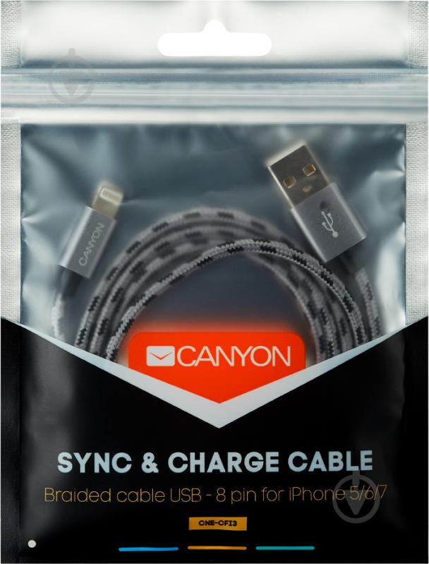 Кабель Canyon Lightning – USB 1 м серый (CNE-CFI3DG) - фото 2