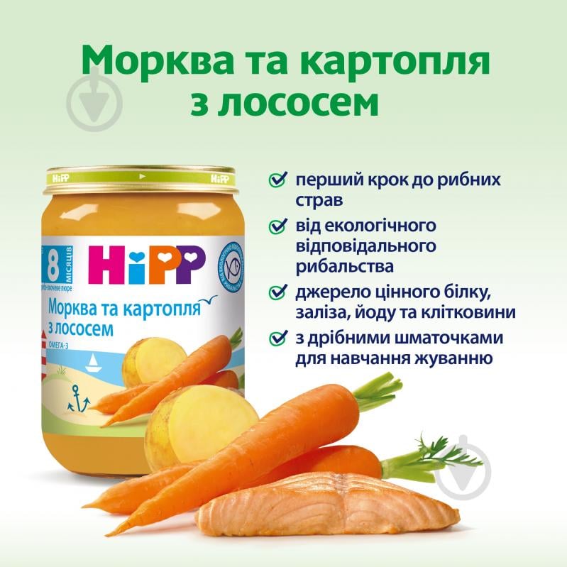 Пюре Hipp Рыбо-овощное «Морковь и картофель с лососем», 190г - фото 3