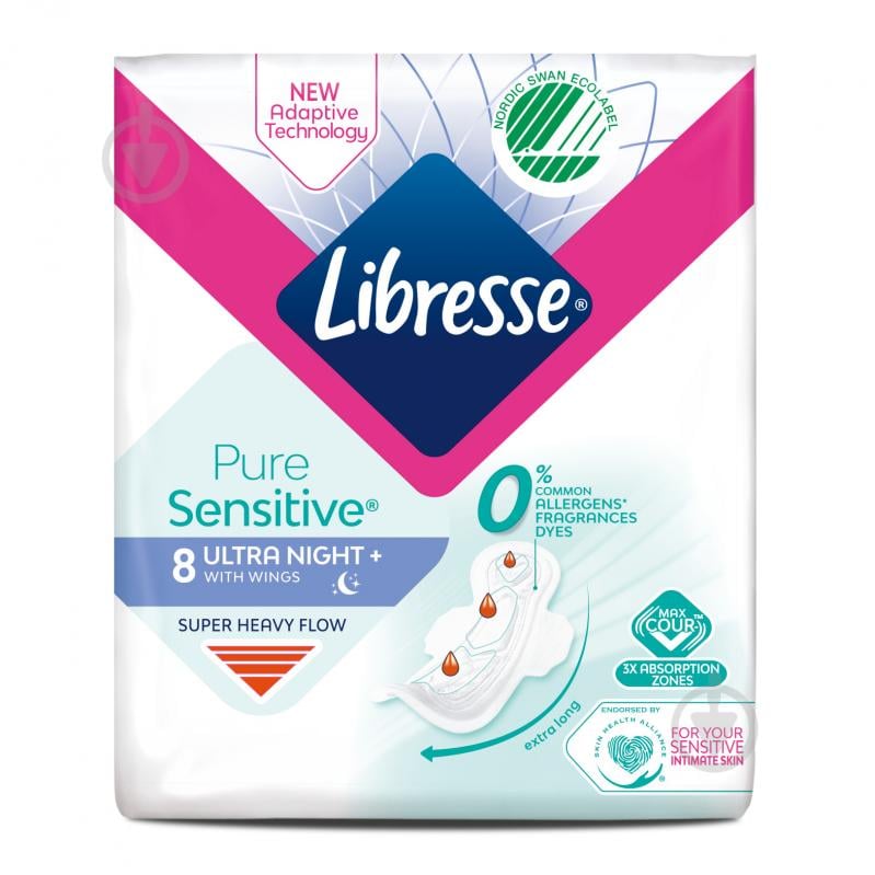 Прокладки гігієнічні Libresse Pure Sensitive Ultra Night 8 шт. - фото 1