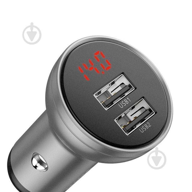 Автомобільний зарядний пристрій BASEUS Digital Display Dual USB 4.8A Car Charger 24W Silver - фото 2