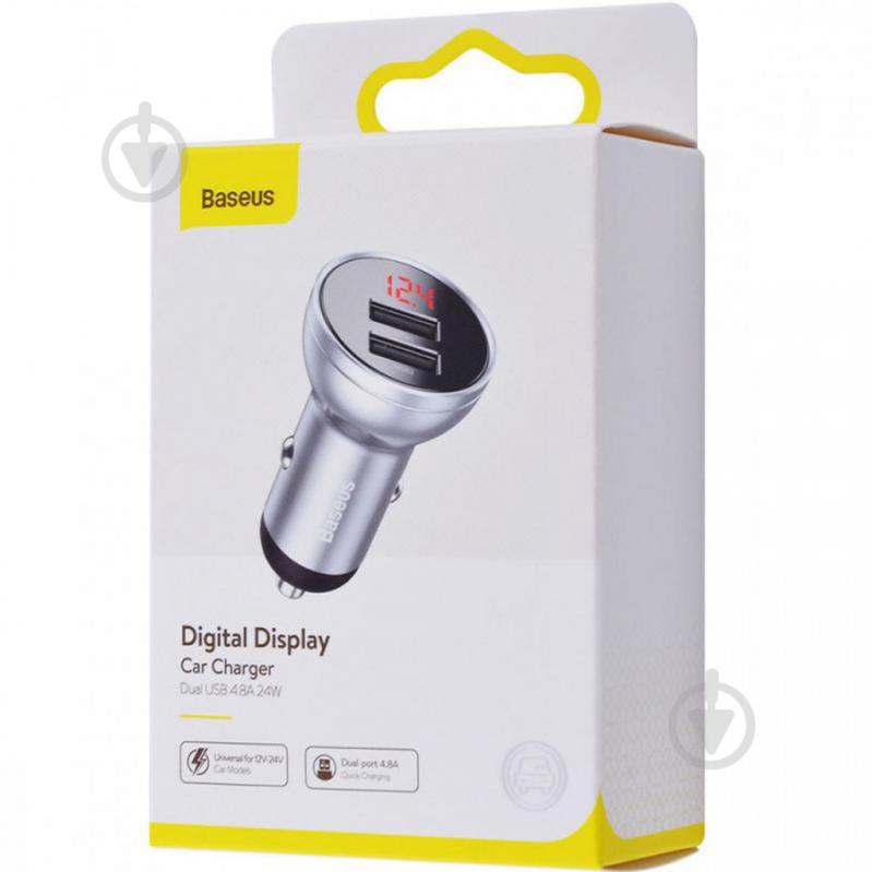 Автомобільний зарядний пристрій BASEUS Digital Display Dual USB 4.8A Car Charger 24W Silver - фото 5