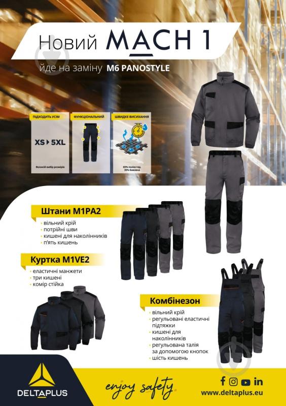 Комбинезон рабочий Delta Plus Mach 1 M1SA2 р. L M1SA2GRGT серый - фото 3