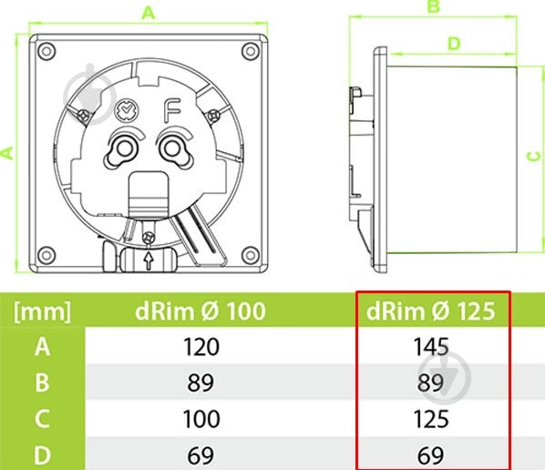 Вытяжной вентилятор AirRoxy c датчиком влажности и таймером dRim 125 HS BB 01-070 - фото 13