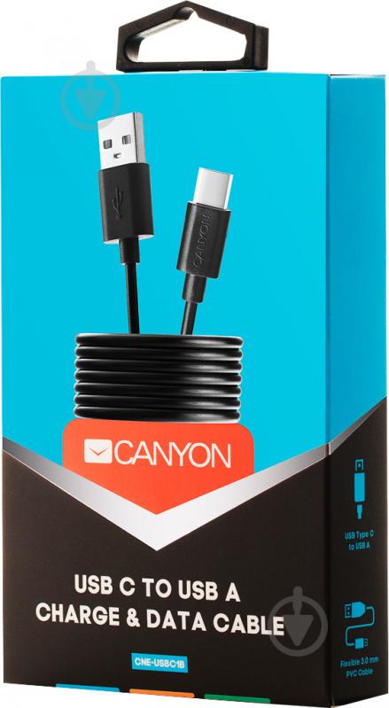 Кабель Canyon USB type C – USB type A 1 м чорний (CNE-USBC1B) - фото 2