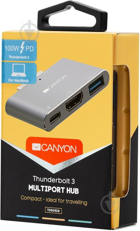 Док-станция Canyon Multiport Docking Station with Thunderbolt 3 Dual type C 100 W Grey (CNS-TDS01DG) - фото 5