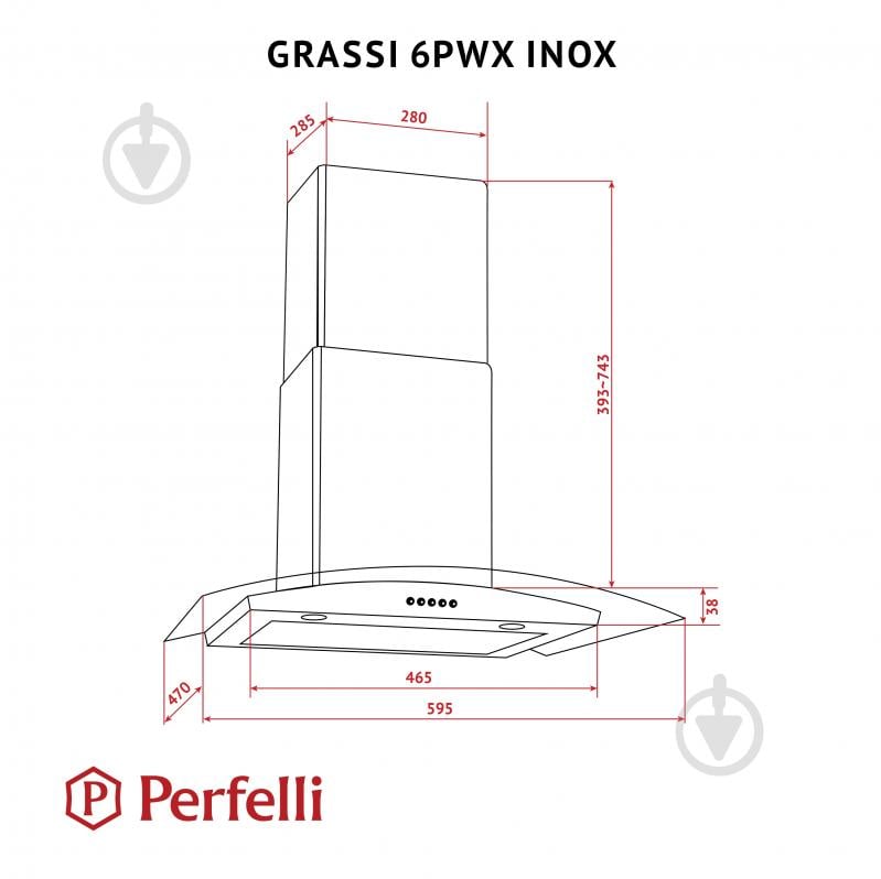 Вытяжка Perfelli GRASSI 6PWX INOX Т-образная декоративная со стеклом - фото 12