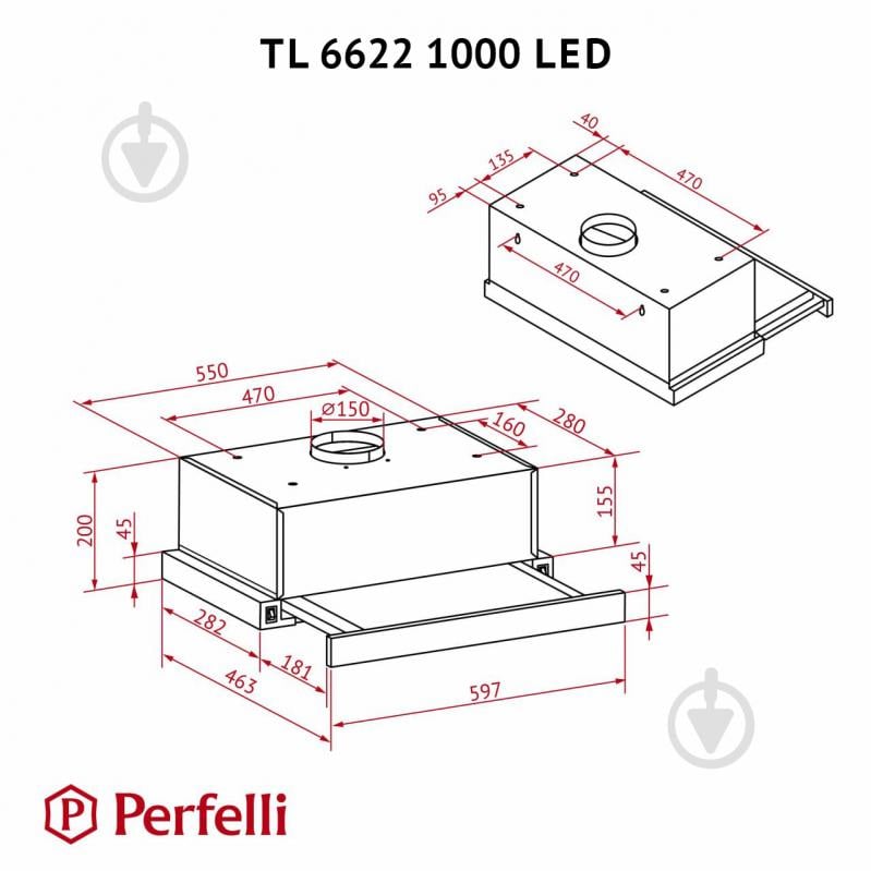 Вытяжка Perfelli TL 6622 Full BL 1000 LED телескопическая - фото 12