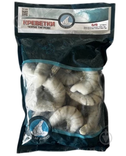 Креветка Polar Seafood "Чорна тигрова" в панцирі 6/8 1 кг - фото 1