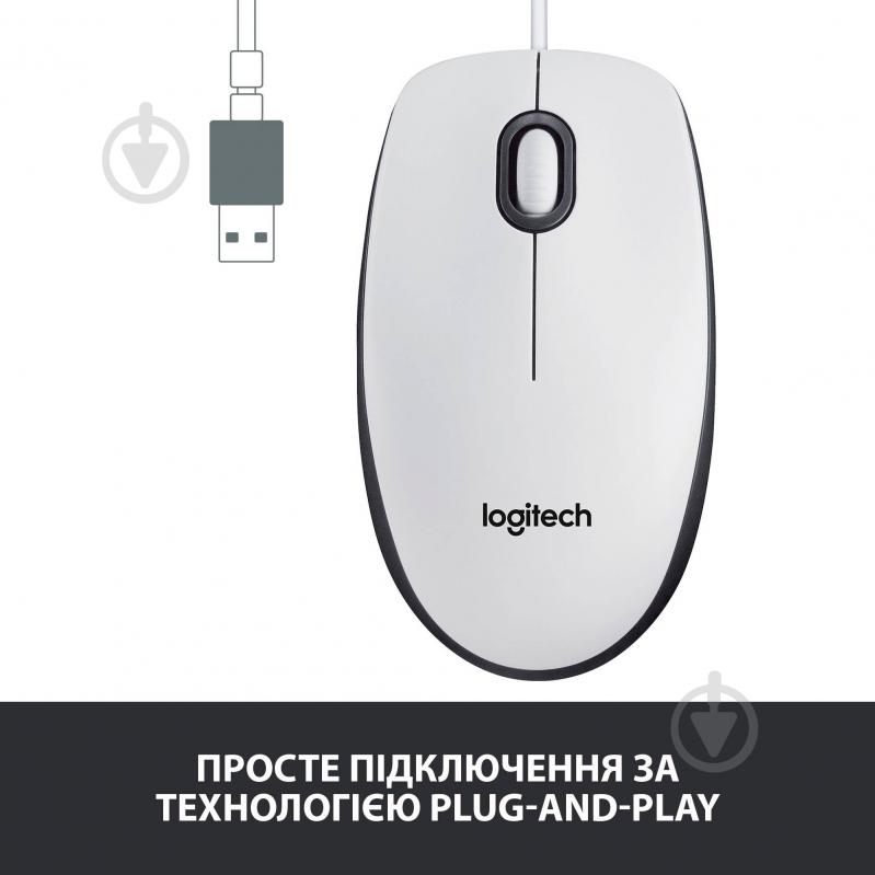 Мишка Logitech Corded Mouse M100 white (910-005004) - фото 3 Мишка Logitech Corded Mouse M100 white (910-005004) - фото 3