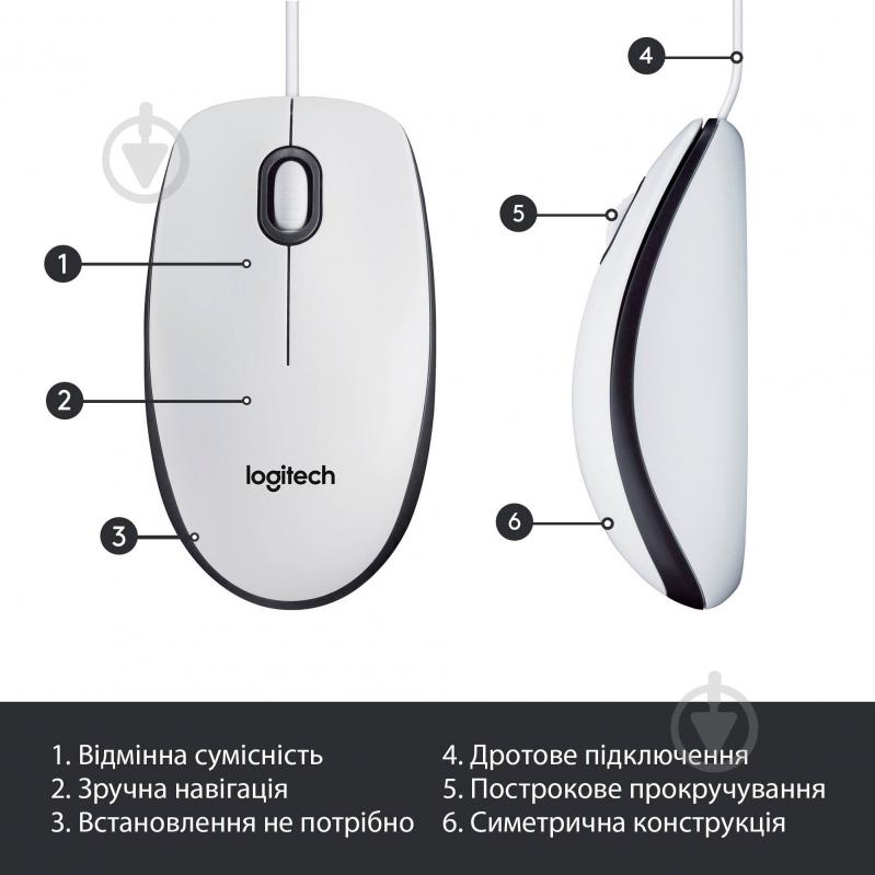 Мишка Logitech Corded Mouse M100 white (910-005004) - фото 6 Мишка Logitech Corded Mouse M100 white (910-005004) - фото 6