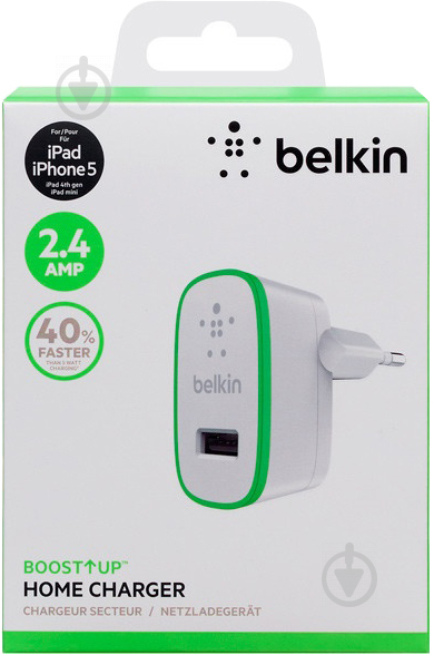 Мережевий зарядний пристрій Belkin USB HomeCharger USB 2.4Amp Белый (F8J040vfWHT) - фото 2