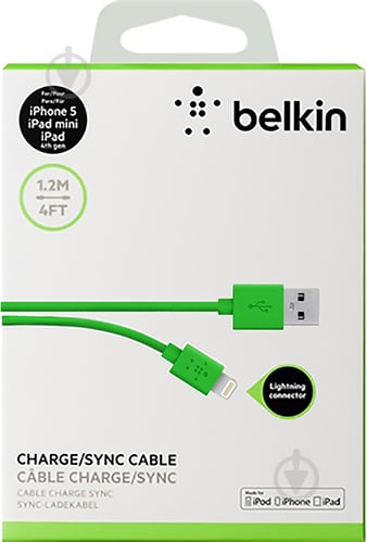 Кабель Belkin Lightning – USB 1.2 м зелений (F8J023bt04-GRN) - фото 4