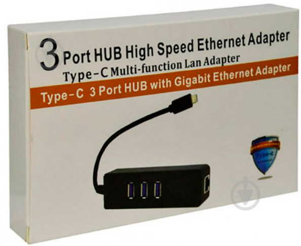 Перехідник Dynamode USB 3.1 Type-C - RJ45 Gigabit Lan 3хUSB 3.0 0,19 м чорний (USB3.1-TypeC-RJ45-HUB3) - фото 3