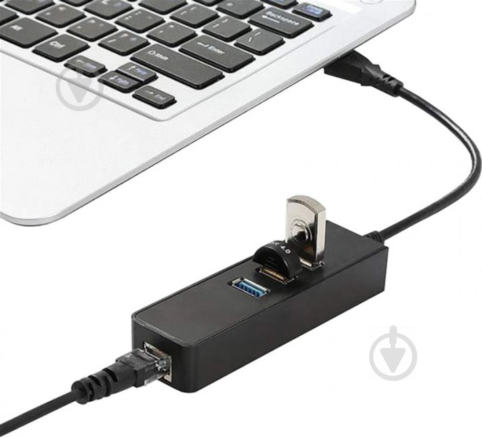 Перехідник Dynamode USB 3.0 Type-A - RJ45 Gigabit Lan 3хUSB 3.0 0,19 м чорний (USB3.0-Type-A-RJ45-HUB3) - фото 5