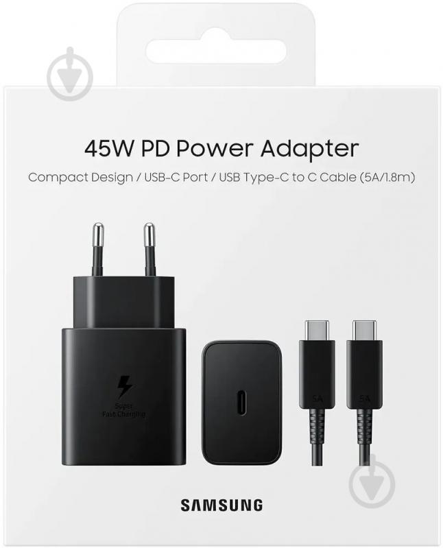 Сетевое зарядное устройство Samsung 45W Compact Power Adapter (w C to C Cable) Black (EP-T4510XBEGEU) - фото 5