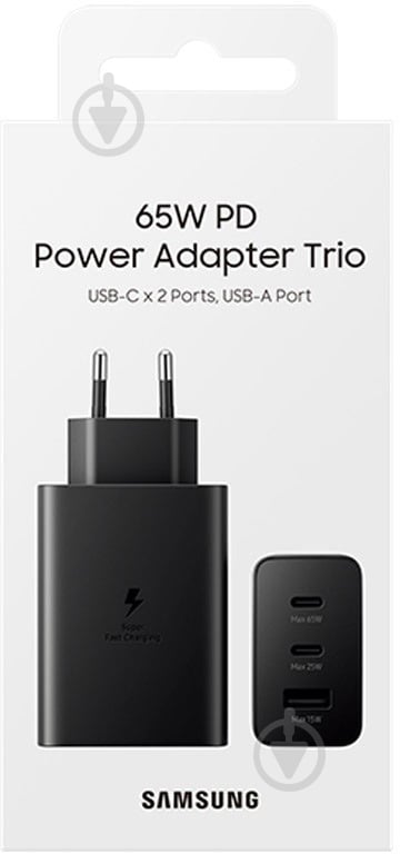 Мережевий зарядний пристрій Samsung 65 W Power Adapter Trio Black (EP-T6530NBEGEU) - фото 4