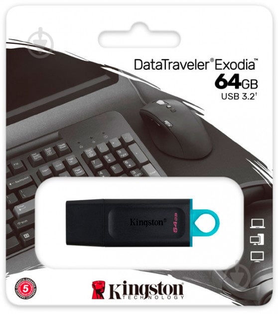 Флеш-пам'ять USB Kingston DataTraveler Exodia USB 3.2 Gen 1 64 ГБ USB 3.2 black (DTX/64GB) - фото 9