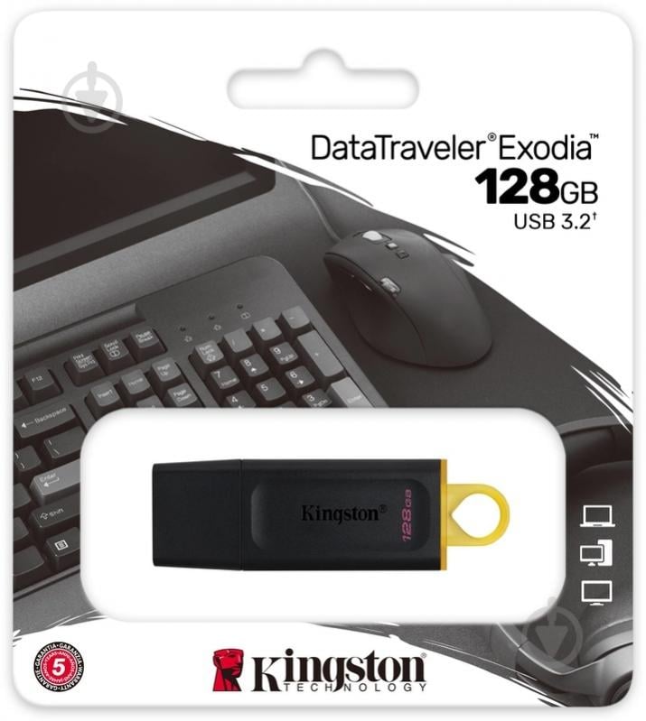 Флеш-пам'ять USB Kingston DataTraveler Exodia Black/yellow 128 ГБ USB 3.2 (DTX/128GB) - фото 4