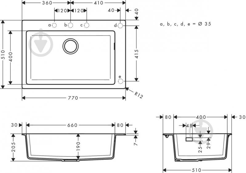 Мойка для кухни Hansgrohe S51 гранитная прямоугольная без крыла 770х510х190 мм накладная S510-F660 графит - фото 3