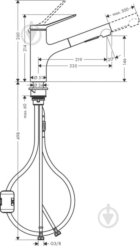 Мийка для кухні + змішувач Hansgrohe гранітна S520-F345 + Zesis M33 сірий камінь - фото 8