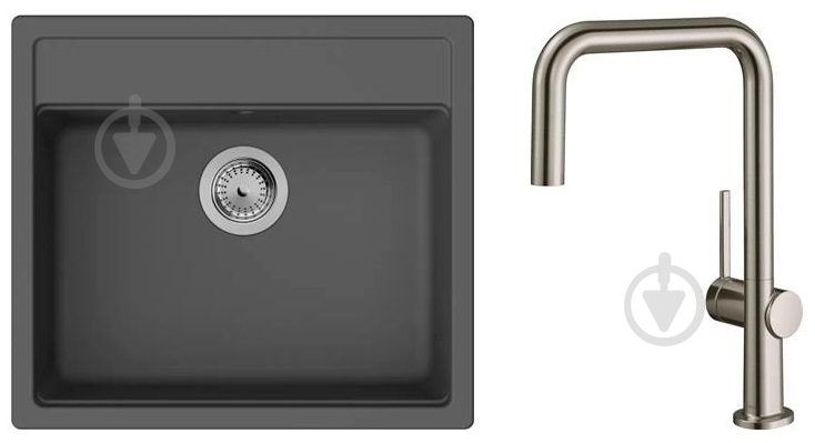 Мийка для кухні + змішувач Hansgrohe гранітна S520-F510 + Talis M54 графіт - фото 1