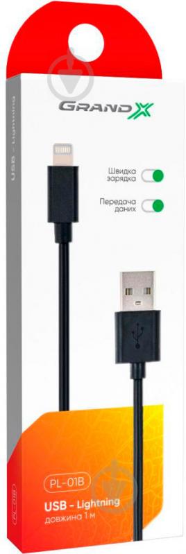 Дата-кабель Grand-X USB 2.0 AM to Lightning Cu 2.1А 1 м чорний (PL01B) - фото 4