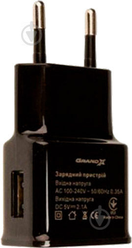 Зарядний пристрій Grand-X USB 5V 2,1A Black (CH-03T) - фото 3